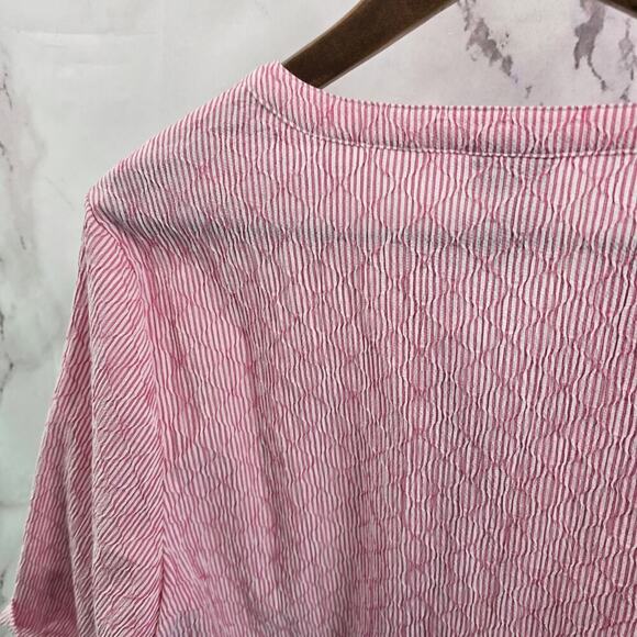 Chicos Shirt Women 1 Medium Pink Striped Popover Seersucker Textured Lemonia - Picture 6 of 12